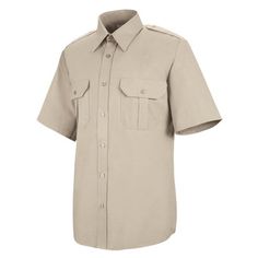 The Basic Security Shirt is a must-have for any security officer?s uniform. The shirt is constructed of TouchTex II? poplin and is pre-cured durable press with soil release and wickable finish to help maintain its professional appearance while providing comfort. Features include a two-piece, lined and banded collar with collar stays, two hex style pockets, left pencil pocket, and functional epaulets. Size: L (Tall).  Color: Beige.  Gender: male.  Age Group: adult. Security Uniforms, Security Shirt, Professional Uniforms, Mens Work Shirts, Security Officer, Shirt Tucked In, Uniform Shirts, Collar Stays, Big Clothes