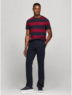 Tommy Hilfiger men's T-shirt. Styled from soft cotton jersey and cut in an easy fit, our tee is finished with classic rugby stripes.  Material: 100% Cotton. Rugby Stripe, Stripe T Shirt, Tommy Hilfiger Man, Rugby, Mens T, Tommy Hilfiger, Men's T Shirt, Stripes, Mens Tshirts