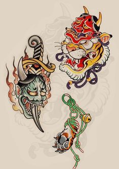 Trad Japanese Tattoo Sleeve, Japanese Neo Traditional Tattoo, Flash Tattoo Sleeve, Hanya Mask Tattoo, Japanese Traditional Tattoo, Samurai Mask Tattoo, Bleach Tattoo