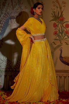 Aayushi Maniar | Yellow Floral Anarkali And Dupatta | INDIASPOPUP.COM Gathered Lehenga, Haldi Dresses, Bandhani Lehenga, Floral Anarkali, Haldi Dress, Print Lehenga, Dress Pics, Blouse Lehenga, Bandhani Print