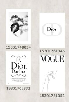 the logos for dior are shown in black and white