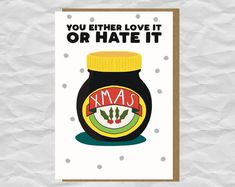 a card that says you either love it or hate it, with a jar of ketchup