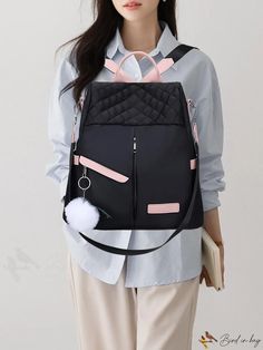 BirdinBag - Versatile and Stylish Multi-Pocket Backpack with Pendant Detailing Student Shoulder Bag With Pockets For Back To School, Multifunctional Shoulder Bag With Backpack Shape, Standard Student Backpack With Pockets, Back To School Satchel Shoulder Bag With Pockets, Student Bags With Pockets For Back To School, Back To School Bags With Pockets, Back To School Bags With Pockets For Students, Trendy Softback Backpack With Pockets, Casual School Bag With Anti-theft Pocket