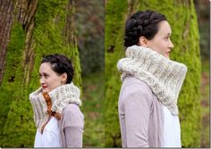 two pictures of a woman wearing a scarf