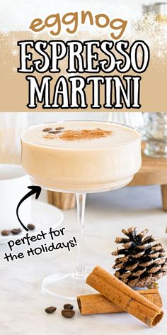 an eggnog espresso martini is perfect for the holidays