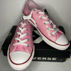 New Pink Converse Junior Size 3 Classic All Star Converse Sparkle Converse Pink Converse Canvas Shoes With Round Toe, Converse Pink Canvas Shoes With Round Toe, Pink Converse Canvas Shoes, Trendy Pink Glitter Sneakers, Pink Converse Lace-up Canvas Shoes, School Canvas Shoes Lace-up, Trendy Pink Converse Canvas Shoes, Pink Glitter Synthetic Sneakers, Pink Glitter Lace-up Sneakers