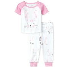 NEW WITH TAGS!  ADORABLE BUNNY PAJAMAS / TWO PIECE SLEEPWEAR SET. TOP HAS SHORT SLEEVES.  PULL ON BOTTOMS HAVE ELASTIC WAISTBAND AND PRINTED BUNNIES ALL OVER.  100% COTTON.   FROM THE CHILDRENS PLACE. MAKES A GREAT GIFT! Cute Sleepwear For Playtime In Spring, Playful Sleepwear For Spring Sleepover, Bunny Pajamas, Girl Pajamas, Cotton Pajamas, Adorable Bunny, Bunny Print, Baby And Toddler, Sleepwear Sets