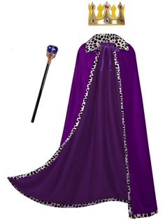 a drawing of a purple cloak with a crown on top and a wand in the other hand