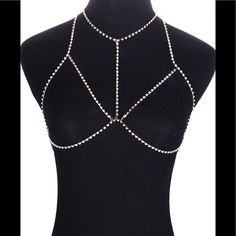 Brand New Rhinestone Bra Body Chain. Silver. (Gold Is Available Also. Please Message Me For Gold.) The Bust And Neck Is Adjustable. (: Party Body Jewelry With Bling, Silver Rhinestone Body Chain For Night Out, Metal Body Chain With Rhinestones For Party, Party Body Chain With Rhinestones, Silver Body Chain With Rhinestones In Crystal, Adjustable Rhinestone Body Chain For Party, Silver Metal Body Chain With Rhinestones, Silver Rhinestone Jewelry For Night Out, Rhinestone Body Chain