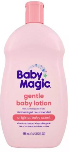 Baby Magic Gentle Baby Lotion Original Baby Scent Hypoallergenic 16.5 oz. the smell of a baby is unlike any other. Bring back those memories when you moisturize with Baby Magic Gentle Baby Lotion. Vitamin-enhanced and with good-for-you ingredients like antioxidant-rich vitamins and hydrating aloe this quick absorbing baby lotion will keep skin healthy and baby-soft. Made with vitamins known to help hydrate and soothe dry skin and aloe which hydrates and replenishes skin s moisture barrier and soothes dry skin. The quick absorbing formula also contains good-for-you ingredients like anti-oxidant-rich camellia oil and hydrating marshmallow root for healthy baby-soft skin. Baby Magic, Gentle Baby, Baby Soft Skin, Marshmallow Root, Camellia Oil, Healthy Baby, Body Lotion Cream, Baby Lotion, Body Moisturizers