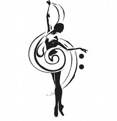 a black and white drawing of a woman dancing with circles around her body, on a white background