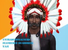 an animated native american man wearing a feathered headdress and moustache