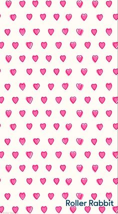 pink hearts on white background with the words roller rabbit