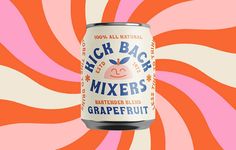 a can of high back mixers grapefruit on an orange and pink background