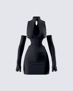 Be the one they all desire in this black mini cutout dress 😈 Made from jersey fabric, and complete with a bodycon fit, side cutouts, and center back neck buttons and loops - this dress will accentuate all your hot spots, turning you into an untouchable goddess 🔥 Black Goth Dress, Strapless Ruffle Dress, Dress Sleeves, Cute Nike Outfits, Black Dress With Sleeves, Be The One, Hot Spots, Edgy Outfits, Cosplay Outfits