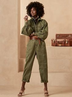 Safari Jumpsuit | Banana Republic Olive Green Jumpsuit Outfit, Green Jumpsuit Outfit, Safari Jumpsuit, Banana Republic Outfits, Olive Green Jumpsuit