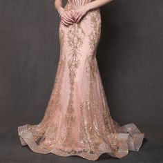 New Evening Glittery Formal Patry Long Maxi Dress Gown Color Rose Pink And Gold Formal Dress, Rose Gold Wedding Dress The Bride, Rose Gold Gown Wedding, Gold And Pink Dress, Rose Gold Long Dress, Pink Mermaid Gown, Simple Elegant Dresses, Rose Gold Gown, Rose Gold Wedding Dress