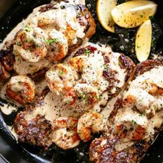 Steak & Creamy Garlic Shrimp (Surf and Turf) - Cafe Delites Creamy Garlic Shrimp Recipe, Creamy Garlic Shrimp, Gourmet Steak, Skirt Steak Recipes, Garlic Shrimp, Steak Dinner, Think Food, Creamy Garlic