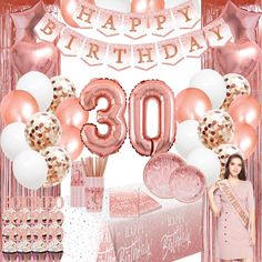 a pink 21st birthday party with balloons and decorations