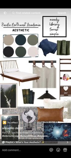 a collage of different items including a bed and other things