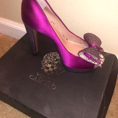 Vc Grady Dp Magnta/Slvr Glamorous Purple Block Heel Shoes, Glamorous Purple Block Heel Heels, Chic Purple Heels For Gala, Elegant Purple Synthetic Heels, Purple Synthetic Heels For Evening, Purple Synthetic Evening Heels, Elegant Purple Heels For Night Out, Elegant Purple Heels For A Night Out, Vince Camuto Shoes