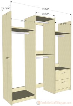 the closet is shown with measurements for it