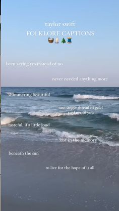 the words are written in different languages near the ocean and shore line, along with an image of two people walking on the beach