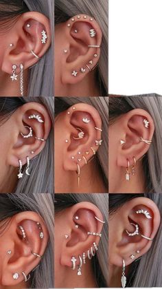 multiple images of different types of ear piercings