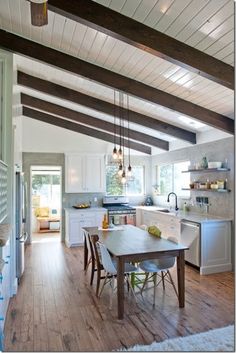 the kitchen is clean and ready to be used as a dining room or family room