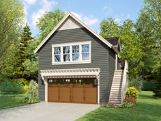 this is an artist's rendering of a two - car garage with stairs leading up to the second floor