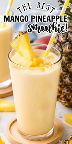 These Mango Pineapple Smoothies are so good! They are so tropical tasting and made in 5 minutes. Pineapple And Mango Smoothie, Smoothie Meal Prep, Smoothie For Energy, Mango Pineapple Smoothie Recipe, Lemonade Smoothie Recipes, Warm Smoothies, Gingerbread Smoothie, Pineapple Mango Smoothie, Frozen Fruit Smoothie Recipes