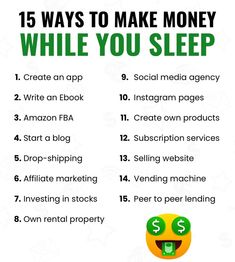 an info sheet with the text 15 ways to make money while you sleep on amazon