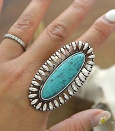 "Western Turquoise Oval Ring Turquoise Oval Ring Approx: 2.25\"L X 1.25\"W Cuff style Adjustable choose your color!" Southwestern Silver Jewelry For Summer, Silver Southwestern Jewelry For Summer, Bohemian Adjustable Turquoise Ring For Summer, Turquoise Western Style Summer Jewelry, Adjustable Western Style Summer Jewelry, Western Style Jewelry For Summer Gift, Western Style Summer Jewelry As A Gift, Western Style Summer Jewelry For Gift, Adjustable Western Style Ring