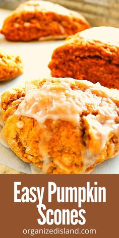 an easy pumpkin scones recipe with white icing