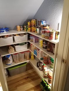 the pantry is stocked with all kinds of food