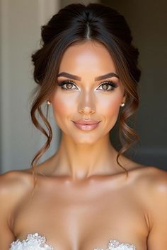 Bridal Makeup Looks Brown Eyes, Makeup And Hair For Wedding, Wedding Makeup Light Eyeshadow, Bronze And Glowy Makeup, Smokey Brown Bridal Makeup, Make Up For Gala Event, Soft Glam Makeup Over 40, Bridal Makeup Oval Face, Red Carpet Makeup 2024