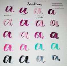 some type of writing with different colors and font styles on it's side, including letters