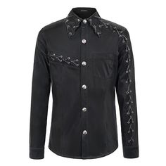 Sht066 Punk Chain Drawstring Men Shirts Shirts With Chains, Slim Fit Shirts, Punk Rock Outfits, Rock Outfits, Punk Rock Fashion, Aesthetic Black, Style Punk, Fashion Now, Gothic Punk