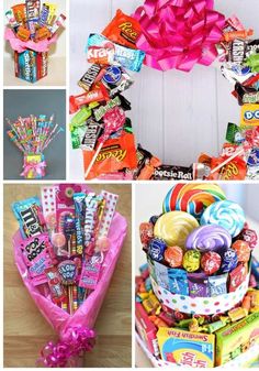 the collage shows candy, candies and wreaths