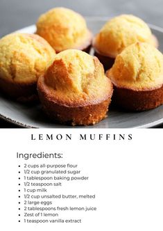 lemon muffins on a plate with instructions