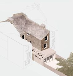 an architectural drawing of a house on top of a hill