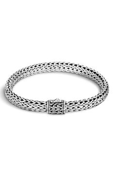 A single station adds subtle detail to a signature chain bracelet, hand woven from sterling silver. Style Name:John Hardy Classic Chain 6.5mm Bracelet. Style Number: 229717. Available in stores. Classic Formal Braided Bracelet, Classic Braided Bracelet With Sterling Silver Clasp For Gift, Classic Braided Bracelet With Sterling Silver Clasp, Classic Sterling Silver Box Chain Bracelet, Classic Sterling Silver Bracelet With Box Clasp, Classic Round Sterling Silver Bracelet With Box Clasp, Classic Round Chain Bracelet With Box Clasp, Classic Sterling Silver Braided Bracelet With Engraving, Classic Engraved Sterling Silver Braided Bracelet