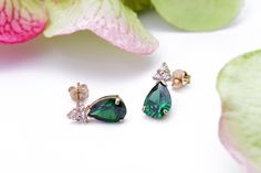 The month of May is well known for its blossoming attributes, including our green nature. The color green signifies maturity and a form of growth. These gorgeous Emerald Green Pear Shape and CZ Stud Earrings are jaw-droppingly eye-catchy, made with the finest 14k Yellow Gold, artificial Emerald gemstones, and premium zirconia stones. We believe it's time to wear your birthstone proudly. 💚 Authenticity Guaranteed One Year Warranty Ethically Sourced 3% Donated to your Charity Smiles Promised Meas Classic Green Pear Shaped Earrings, Classic Green Pear-shaped Earrings, Green Teardrop Earrings With Prong Setting, Green Pear-shaped Earrings For Anniversary, Green Pear-shaped Jewelry With Prong Setting, Pear-shaped Green Jewelry With Prong Setting, Green Pear-shaped Earrings For May Birthstone, Pear-shaped Green Gemstone Earrings, Green Pear-shaped Gemstone Earrings