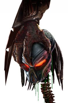 an alien creature with red eyes and spikes on it's head is standing in front of a white background