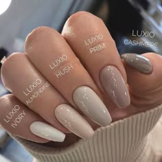 Luxio is 100% pure gel that is odorless and solvent free. Because it is not mixed with polish like some other brands, it offers more durability, ease of use, and consistency you can rely on. Formulated to coat and protect the natural nail, Luxio delivers ease of application along with maximum control. Luxio is the perf Fall Color Matte Nails, Beige Acrylic Nails Design, Milky Beige Nails, Natural Autumn Nails, Beige Gel Nails, Short Pointy Nails Almond, Beige Manicure, Fall Nails Matte, Umbre Nails