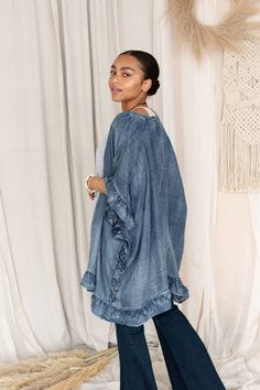 Robbie Denim Jacket - Blue Ruffled Denim Jacket, Three Bird Nest, Color Block Top, Way To Go, Knit Tunic, Bird Nest, Plaid Design, Boho Look, Bohemian Clothes