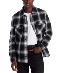 Hugo Enalu Cotton Plaid Oversized Fit Shirt Jacket Oversized Black Flannel Shirt For Winter, Casual Black Shacket For Streetwear, Black Long Sleeve Flannel Shirt For Fall, Urban Style Winter Shirt With Relaxed Fit, Oversized Black Flannel Shirt For Fall, Black Relaxed Fit Casual Outerwear, Black Collared Flannel Shirt For Winter, Casual Black Collared Outerwear, Black Flannel Shirt With Pockets For Work