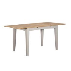 a white and wood table with two legs