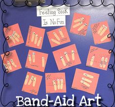 a bulletin board with pictures of hand - aid items