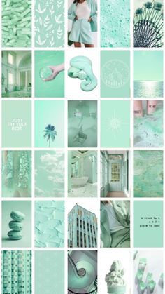 a collage of blue and green images